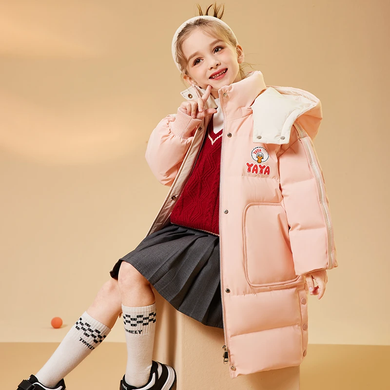 YAYA反季儿童90白鸭绒羽绒服2024中长款加厚9693