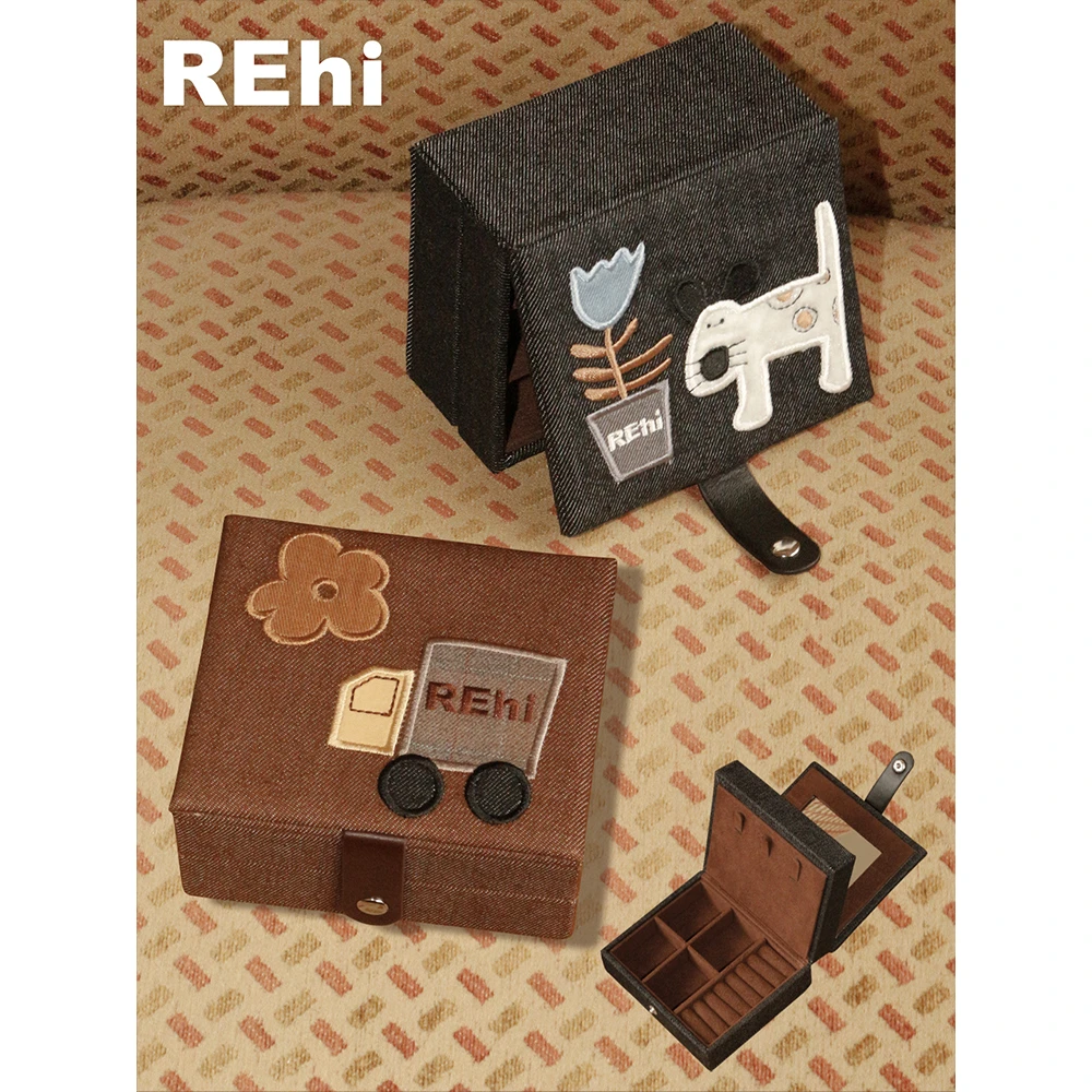 REhi 郊游散步首饰盒 双层多功能首饰盒耳环项链收纳便携收纳盒