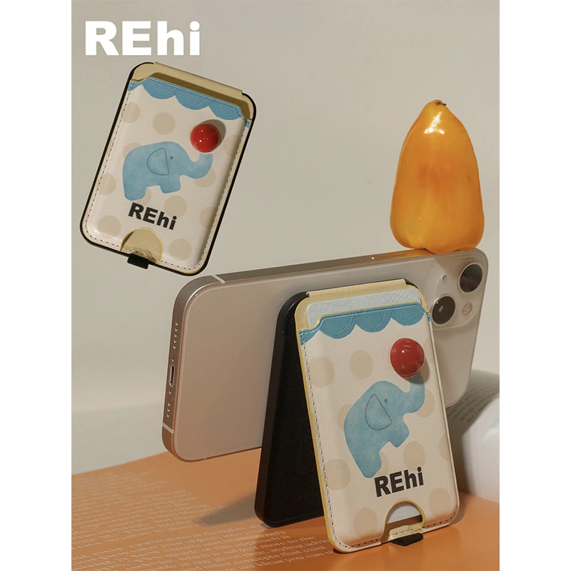 REhi 漂浮大象卡包支架 PU多功能卡包Magsafe磁吸手机支架iPhone