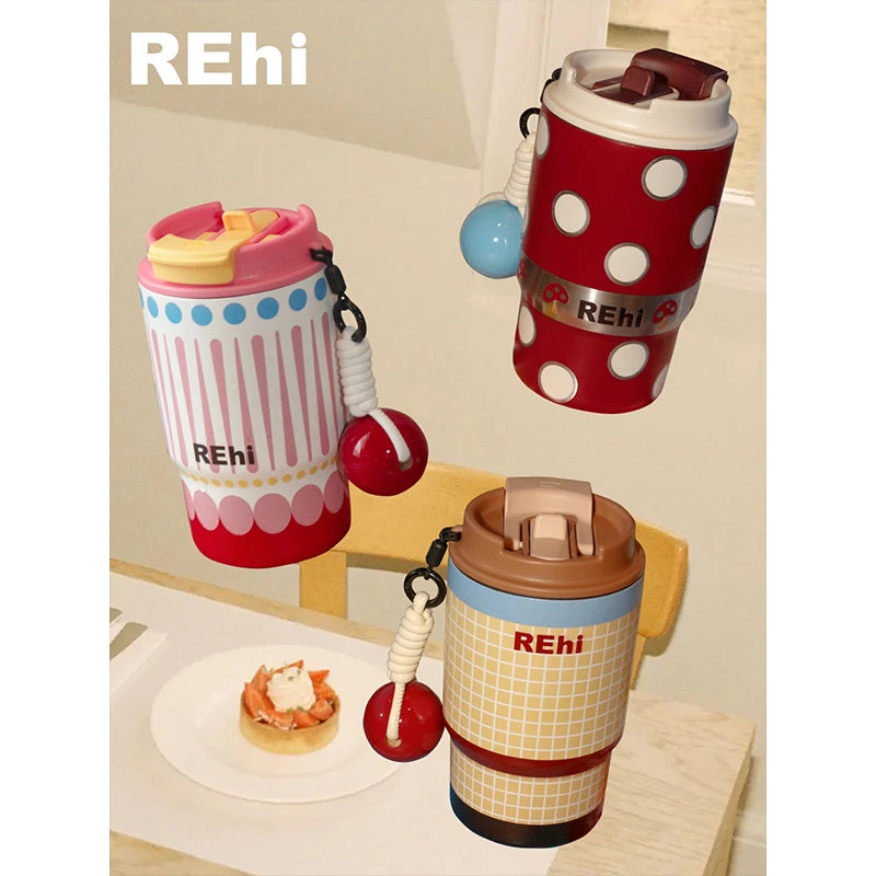 REhi 趴趴走双饮咖啡杯 原创趣味不锈钢保温杯装饰编绳随行水杯