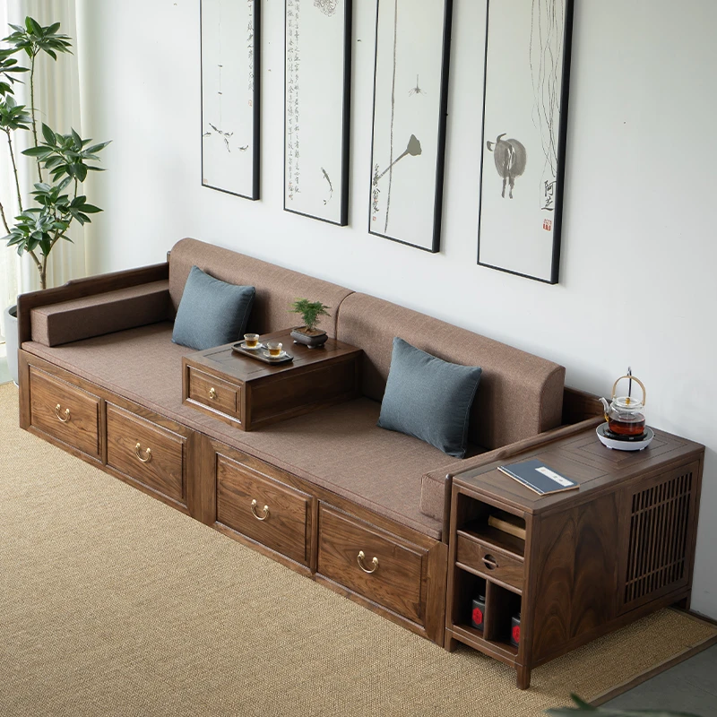 新中式老榆木客厅罗汉床沙发角几组合简约现代箱体储物卧榻床榻椅
