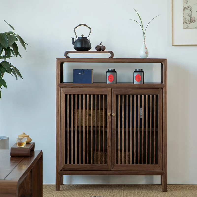 新中式黑胡桃储物柜边柜收纳柜家用客厅玄关柜鞋柜置物餐边柜实木