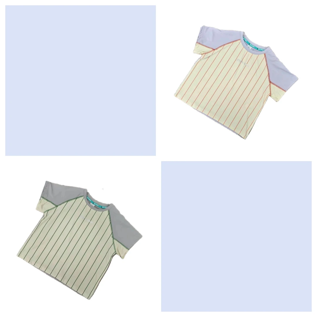 #【031】断码特价福利~夏季儿童竖条插肩拼接色速干T恤