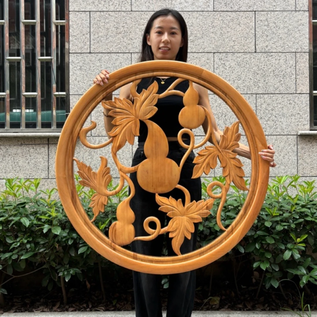 直径90厘米实木雕刻中式镂空圆形福字装饰画葫芦东阳木雕挂件挂画
