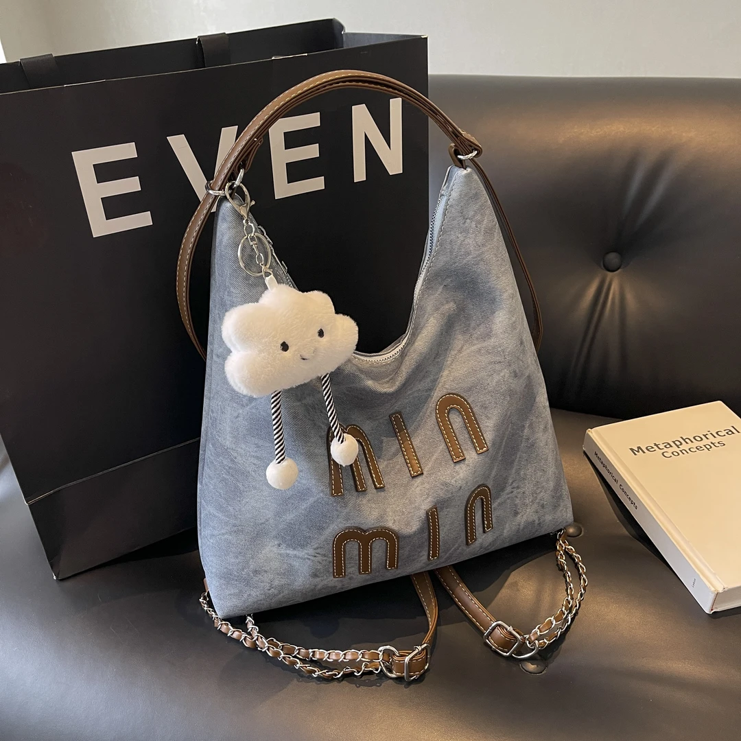 2025新款牛仔女包托特包单肩斜挎多功能大容量拍一发二百搭通勤包