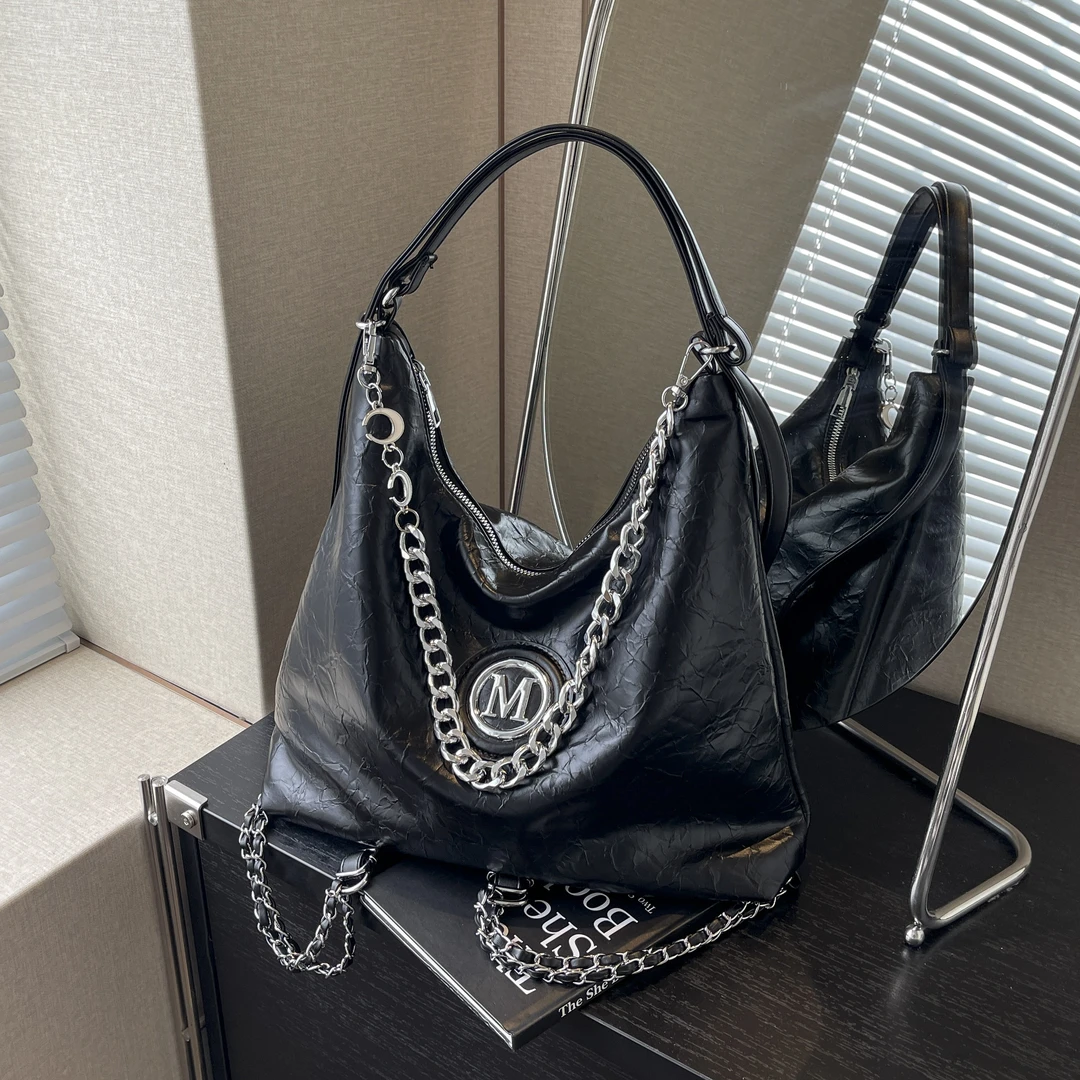 今年流行爆裂纹大容量包包女新款2025春夏托特包单肩斜挎双肩包