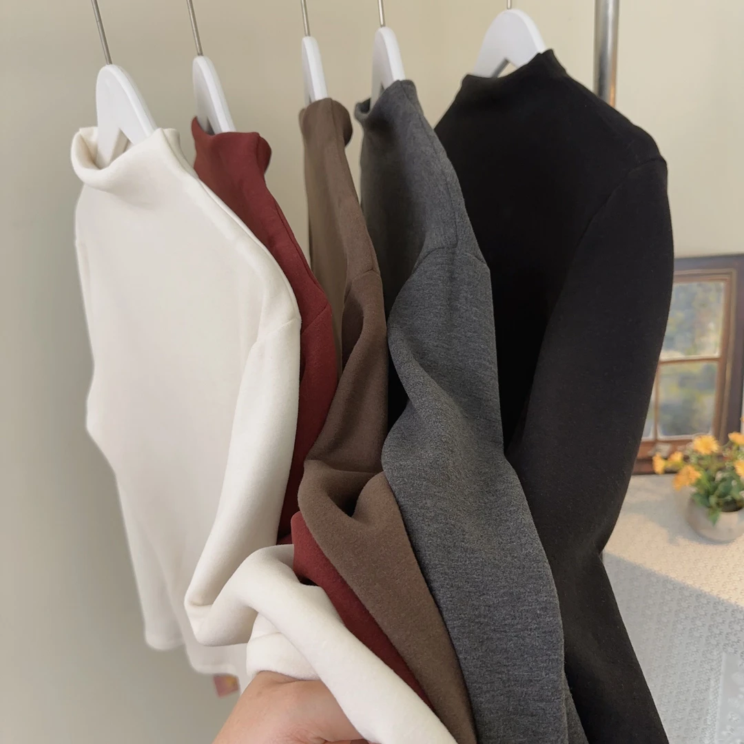 【深秋冬季上身既暖】半高领双面德绒一件显气质的打底衫老粉必入