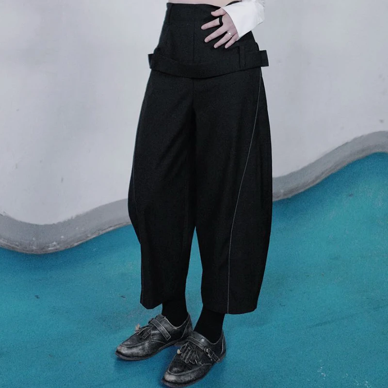 Petit Bari X Pingsi Zhou联名  女士宽松束脚特殊腰带设计高腰裤