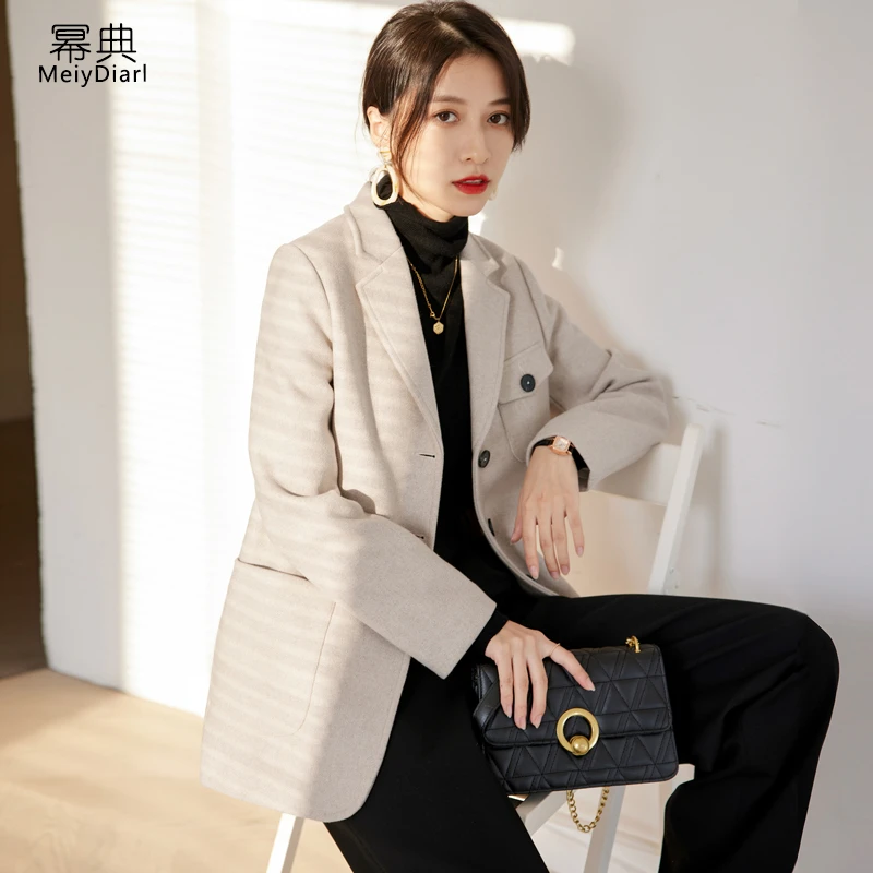 秋冬新款气质短款休闲韩版毛呢西装外套女时尚大衣271