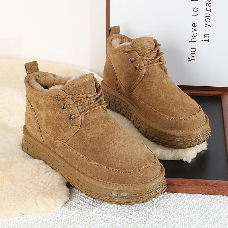 2488 内里羊毛-低帮系带男士雪地靴加厚保暖轮胎底防滑东北棉鞋