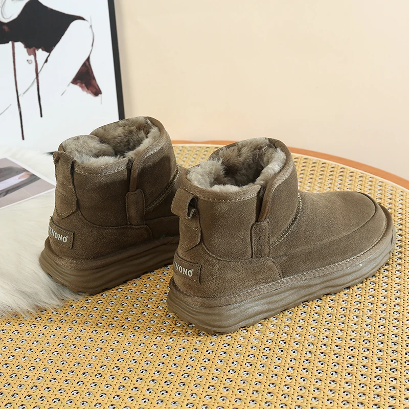 男士加厚加绒雪地靴加厚防滑百搭时尚真皮高帮短筒加绒休闲棉鞋靴
