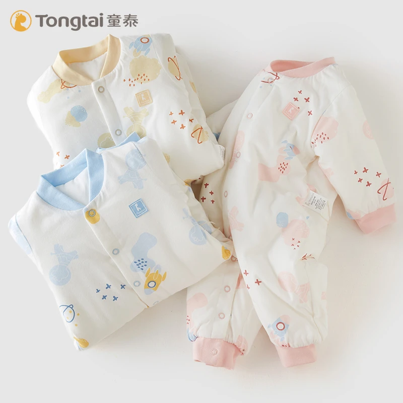 【清仓】童泰婴儿连体衣秋冬加厚哈衣对开夹棉宝宝外出棉衣服套装