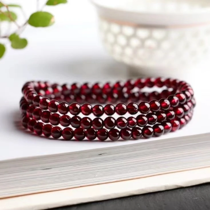 紫牙乌石榴石3-4mm多圈手串