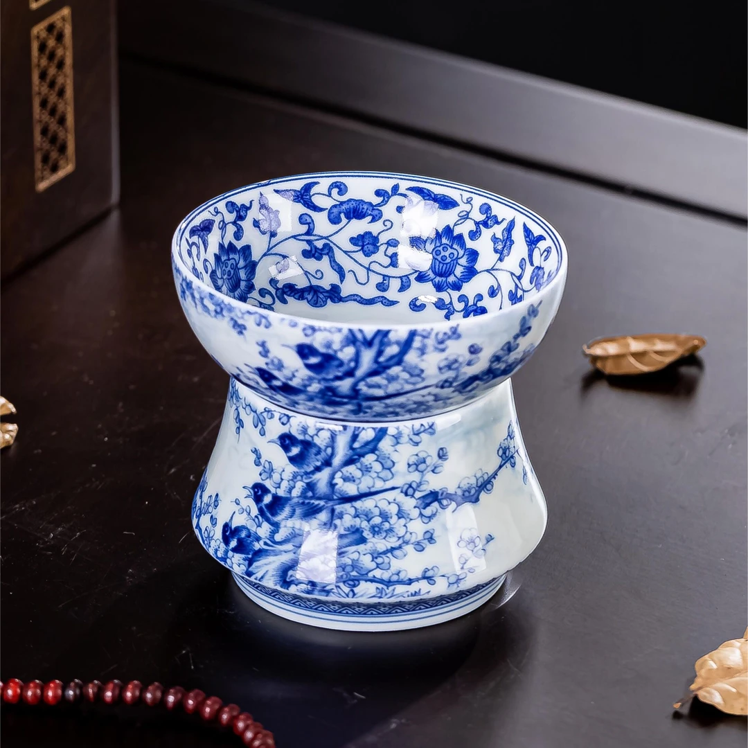 景德镇青花陶瓷茶滤手工喜上眉梢茶漏陶瓷滤网过滤茶渣