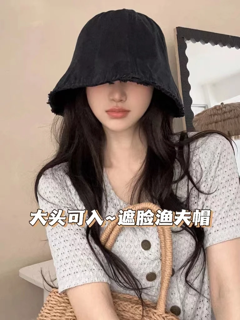 大头围休闲渔夫帽女款春秋高颜值防晒大脸显小的帽子韩版百搭盆帽