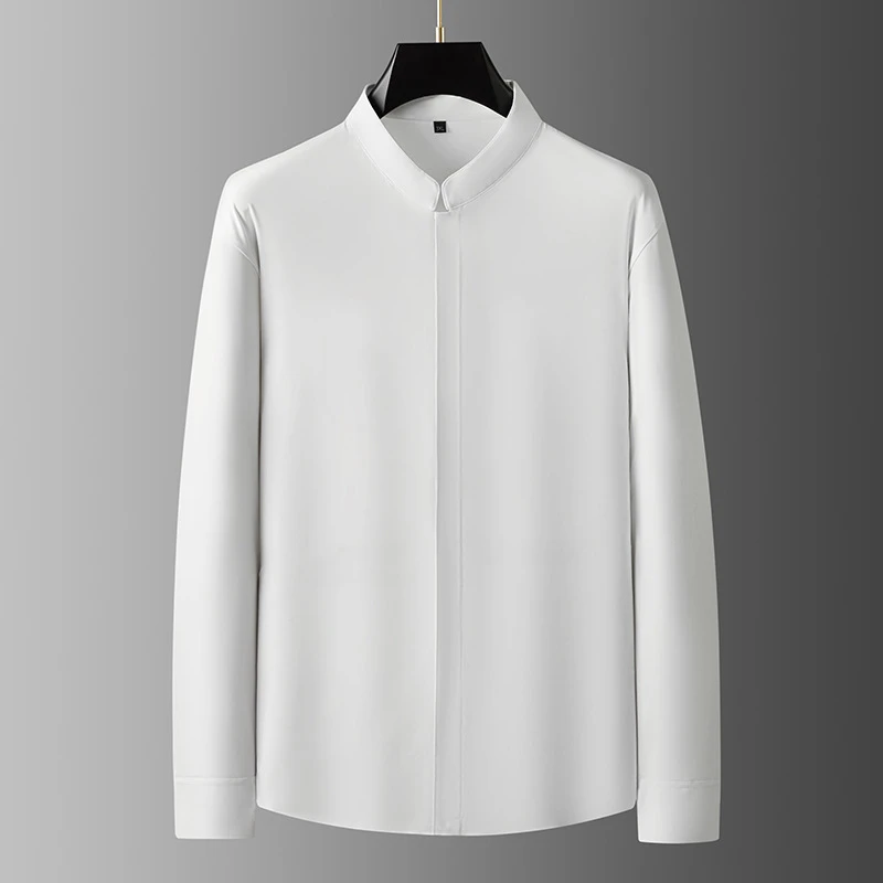 【大码男装】新款高品质暗门襟衬衣加肥加大码秋冬休闲立领长袖衬衫
