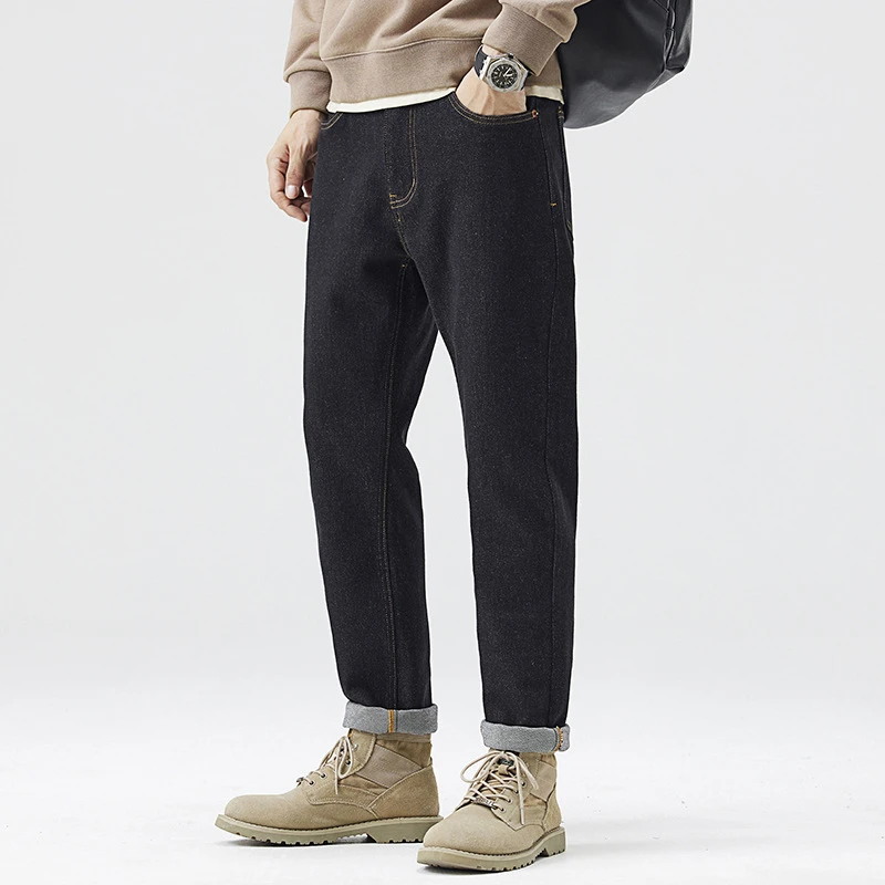 【大码男装】秋冬新品复古水洗防褪色牛仔裤宽松新款弹力小脚长裤
