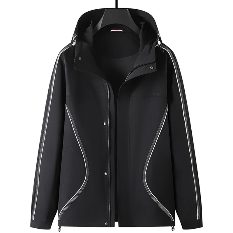 【大码男装】秋季新款连帽夹克潮流时尚冲锋衣加肥加大外套夹克