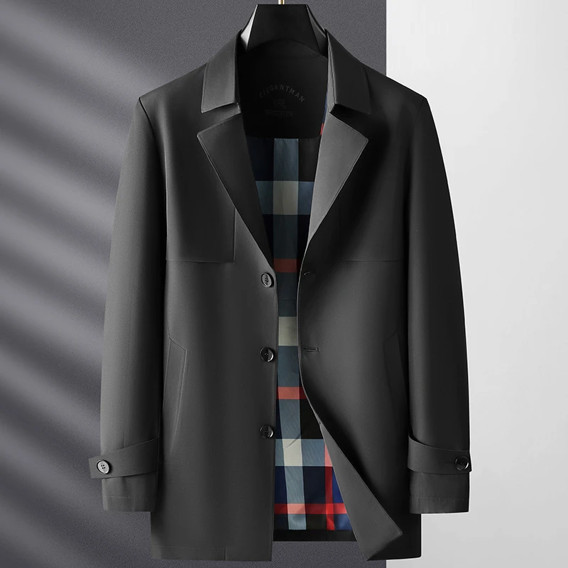 【大码男装】秋季新款男士加肥加大码中长款风衣外套商务休闲外套