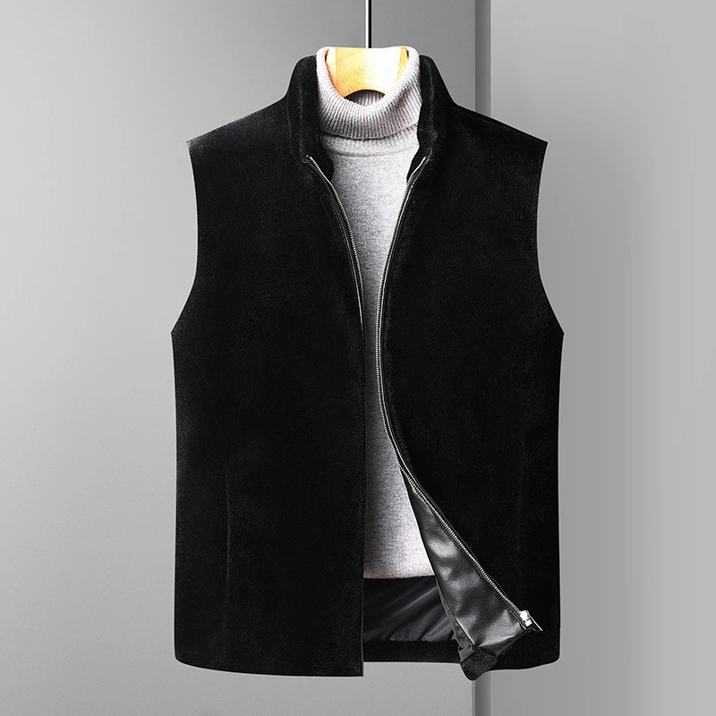【大码男装】秋冬新款男士加肥加大码马甲休闲立领仿貂毛纯色外套