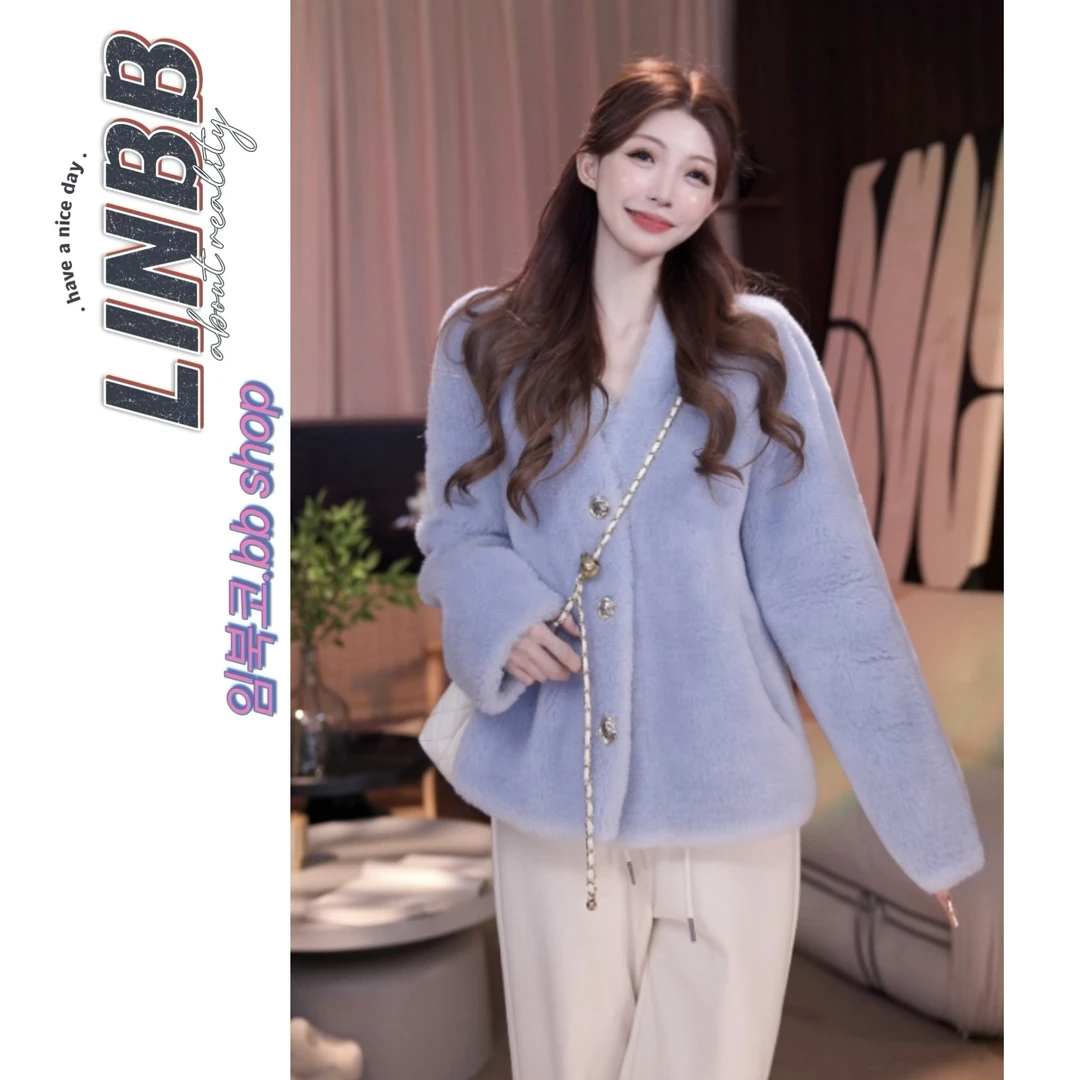 林北鼻-【洛阳雪】东大门韩单羊羔毛皮毛一体托卡外套