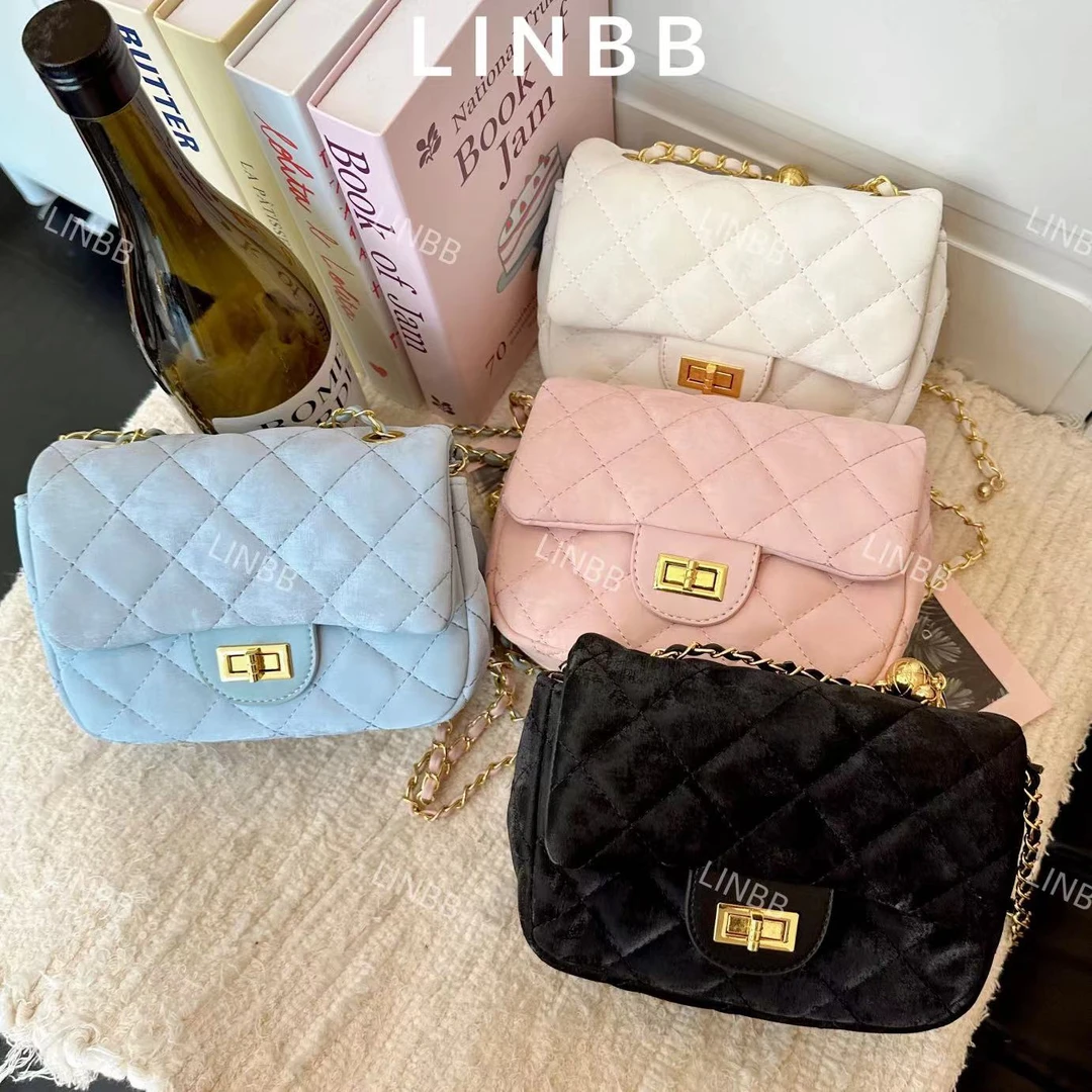 林北鼻-【小香丝绒包】韩单设计感丝绒小香风包包