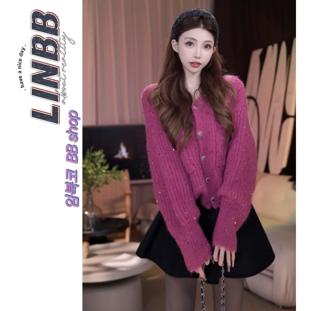 林北鼻-【摩天轮】 韩代亮片羊毛爆闪重工毛衣开衫