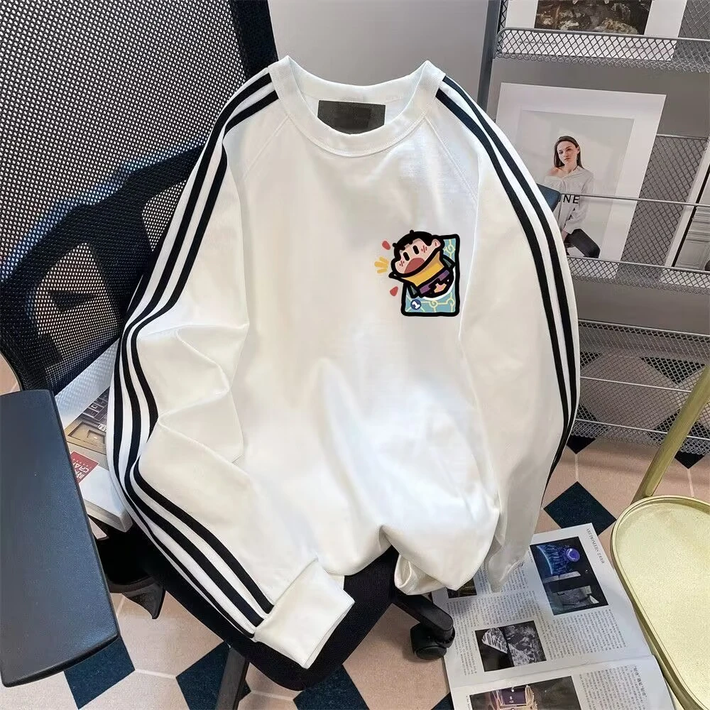 秋冬个性流条纹外穿通勤长袖卫衣休闲简约加绒叠穿清新百搭潮时尚