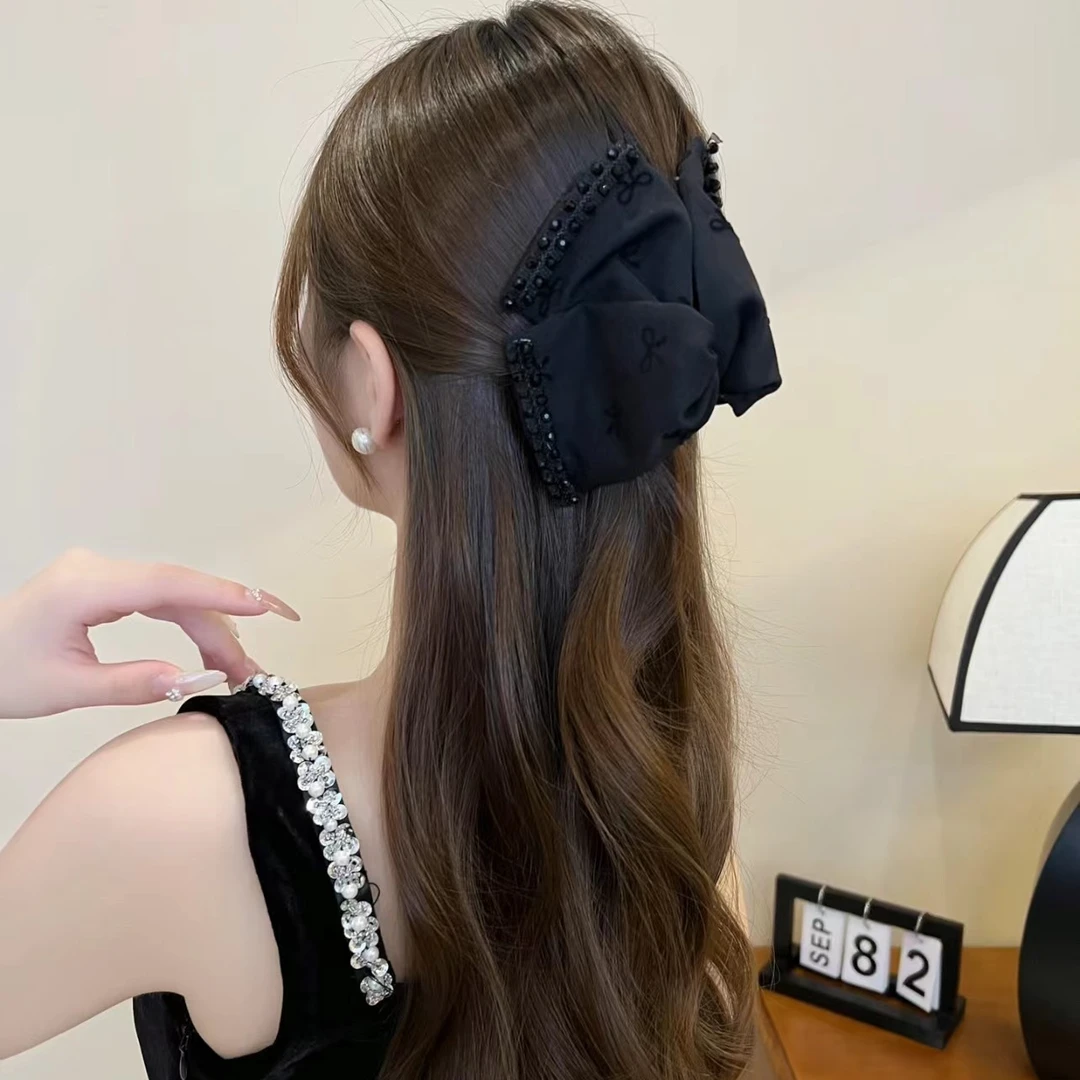 秋冬新款气质布艺蝴蝶结抓夹女盘发鲨鱼夹子后脑勺洋气优雅发夹