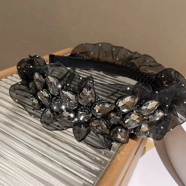 黑色重工闪耀网纱发箍女生气质百搭高级感头箍优雅不勒头发箍A269