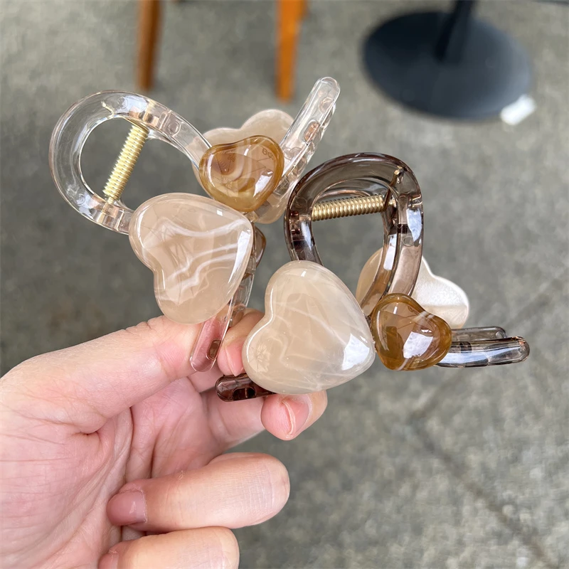 拼色爱心中号抓夹女百搭后脑勺鲨鱼夹高级感时尚简约双面发卡A23