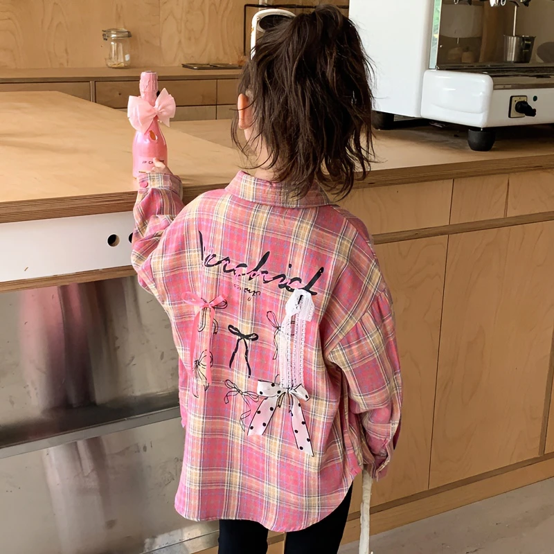 女童休闲百搭衬衫2024新款外套上衣春秋季中小童洋气甜美长袖衬衣