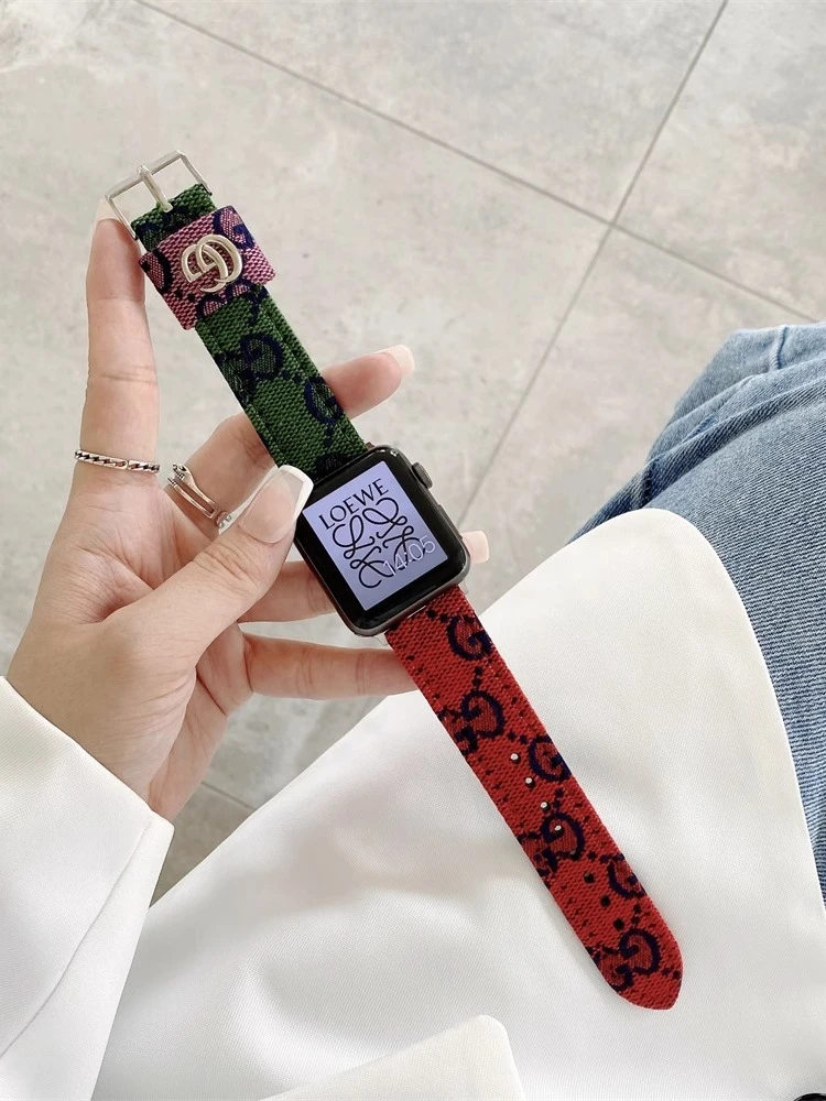 苹果iwatch手表表带潮牌S9真皮S8帆布S7拼彩ultra女款6高级感秋冬