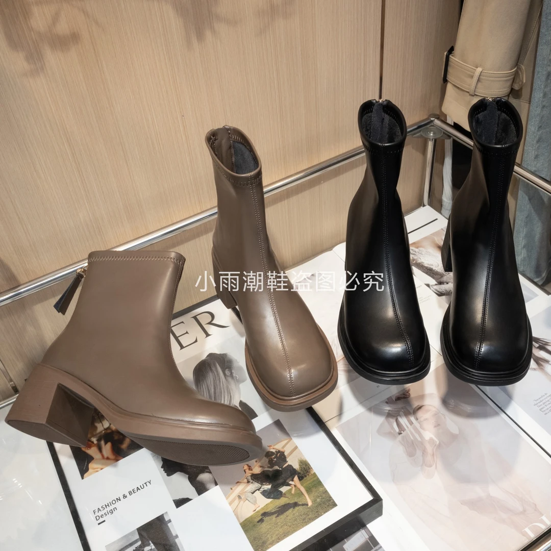 H-303 秋冬季新款厚底短靴时尚百搭鞋韩版网红瘦瘦靴潮鞋加绒粗跟
