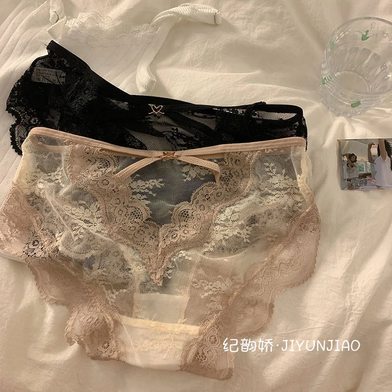 法式纯欲仙女蜜桃少女夏季内裤女士火辣蕾丝网纱低腰性感内裤女