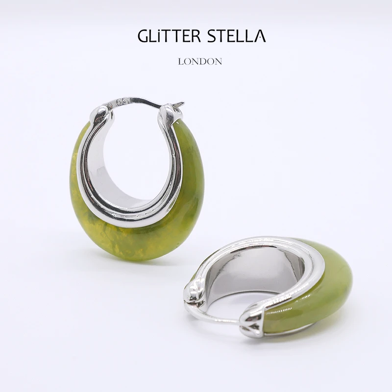 铜合金耳饰 时尚百搭设计师款觅境绿色树脂耳环