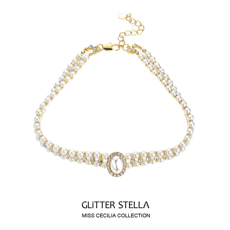 铜合金项链 欧美复古金色颈链气质典雅小仙女风