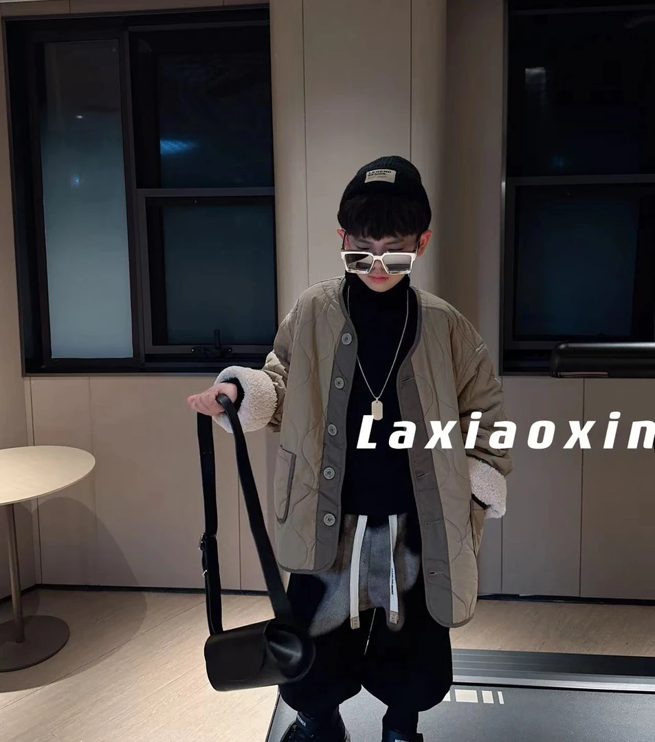 【蜡小新】【菱格棉服】韩味十足夹棉圆领外套，模特穿130码