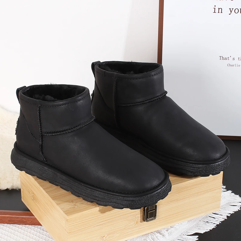 6-66 内里全部羊毛 光面防水男士短筒雪地靴男款