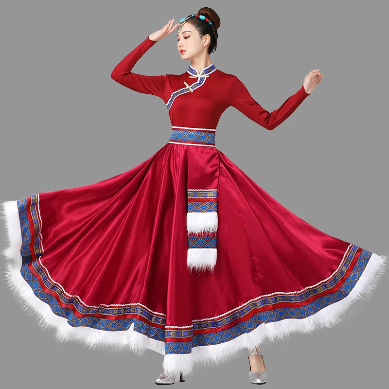 360度少数民族服装舞台演出服广场舞藏族蒙古族舞蹈演出服装裙子