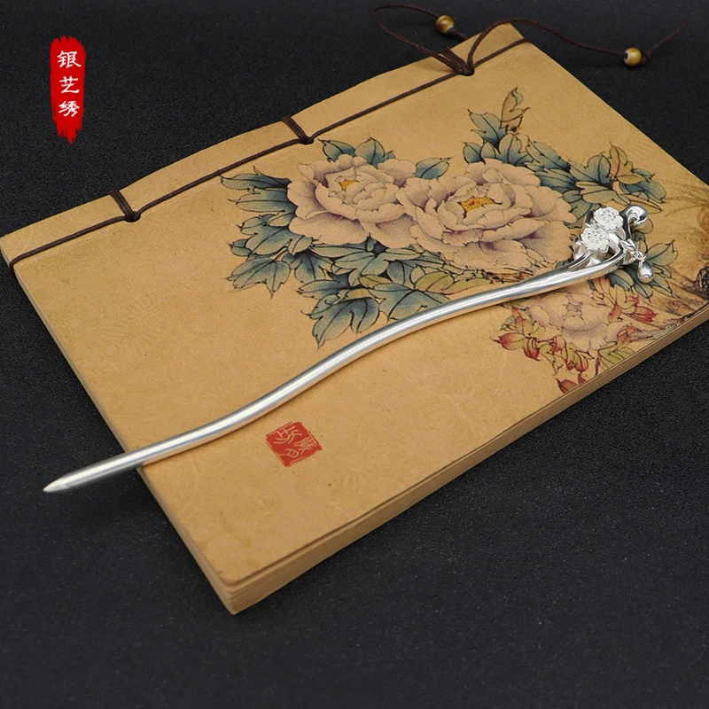足银银制品 纯银新中式双面杏花发簪足银高级感盘发简约发钗簪子
