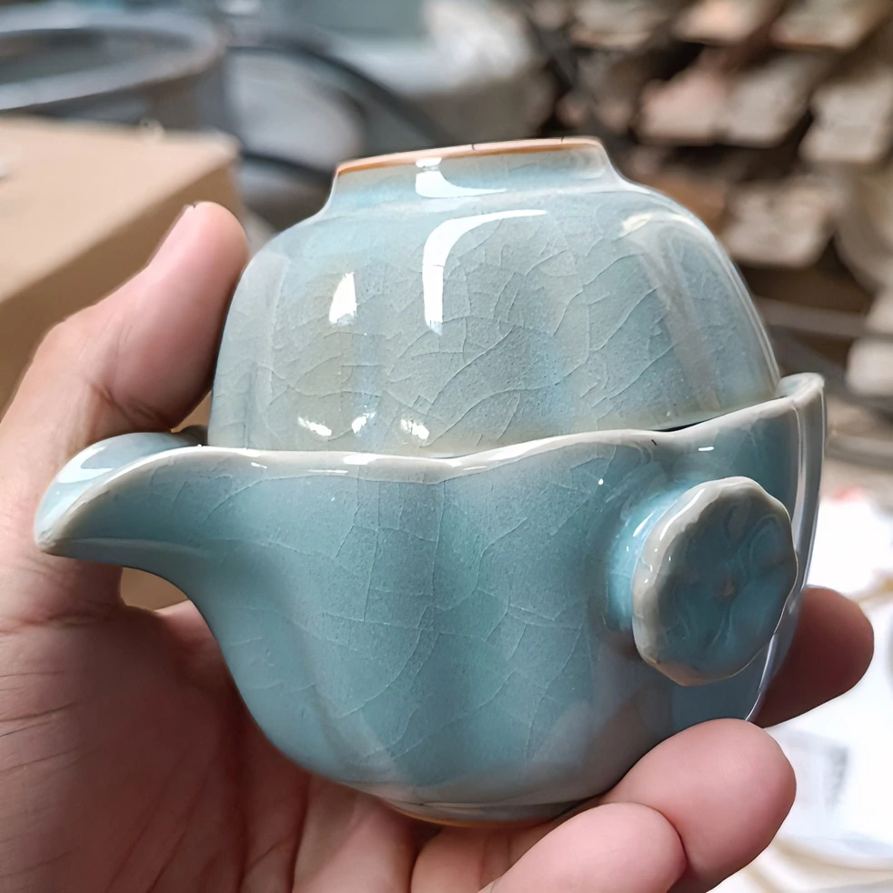 朱家窑朱家汝窑 旅行快客杯套装  赠包装袋 便携 天青 手抓壶户外