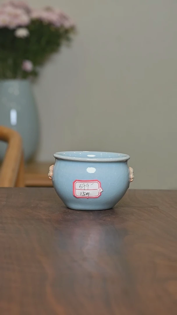 【闪购商品】其他15#手拉虎头缸杯 天蓝釉微微瑕朱晓辉款