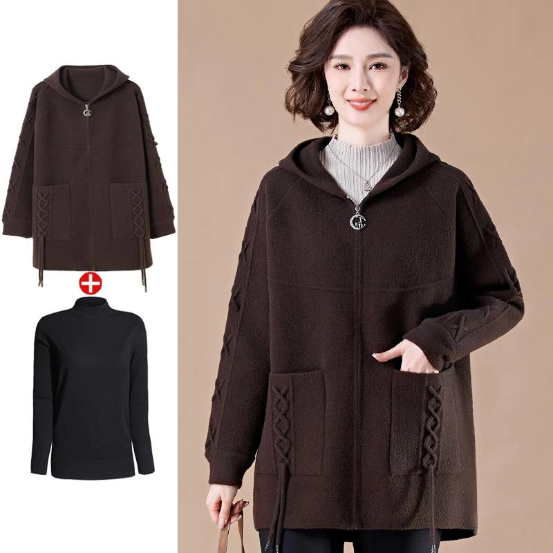 200斤胖妈妈秋冬新款毛呢大衣时尚中年女加肥加大码双面绒外套
