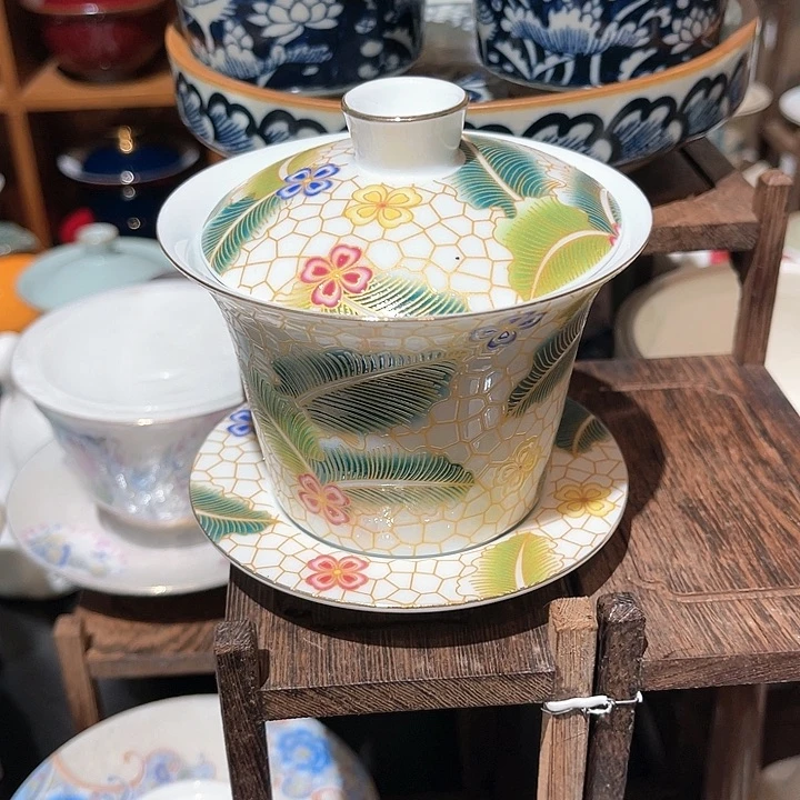 壶德化白瓷盖碗茶杯摆件