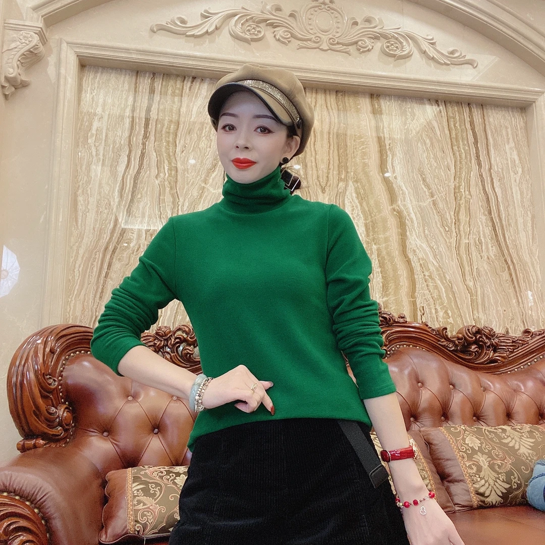 女士双面德绒加绒加厚冬季打底衫堆领长袖高领减龄时尚穿搭