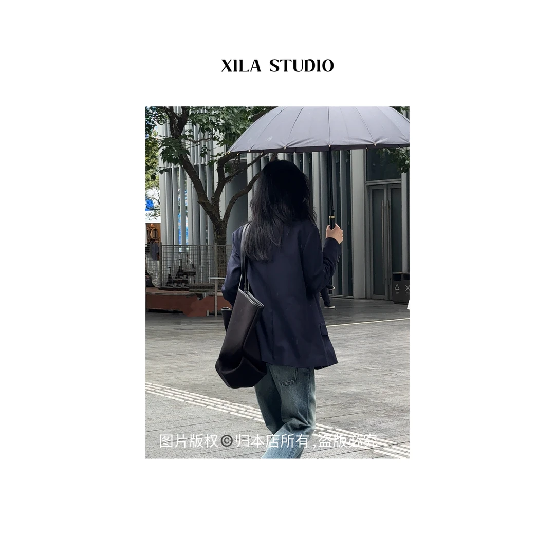 【XILA】手工缉边精仿羊毛藏青色西服外套