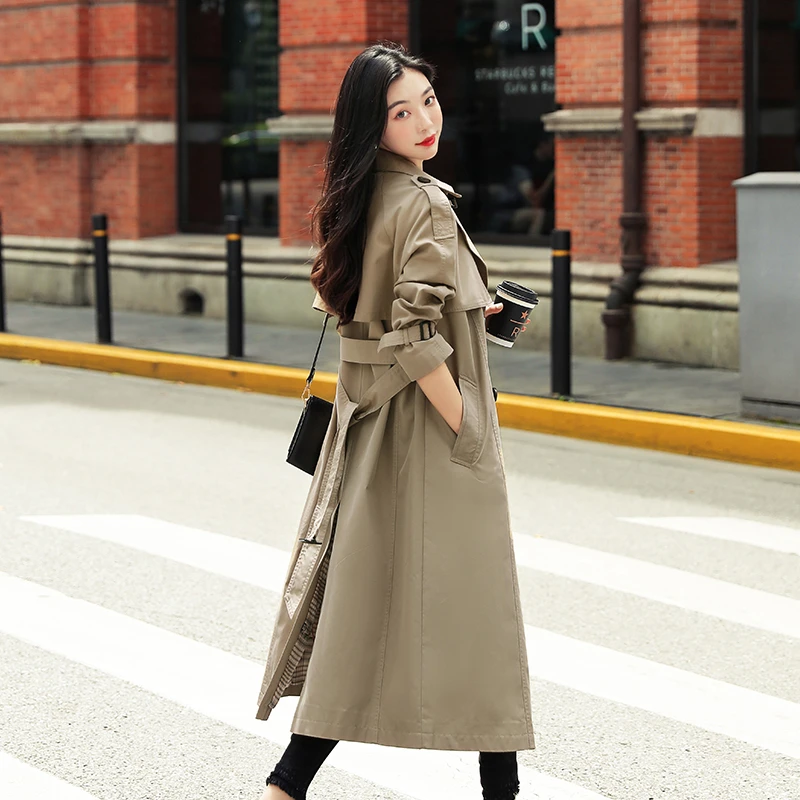 KALUOLAI/卡洛莱卡其色高级感风衣外套2025秋季双排扣休闲百搭女