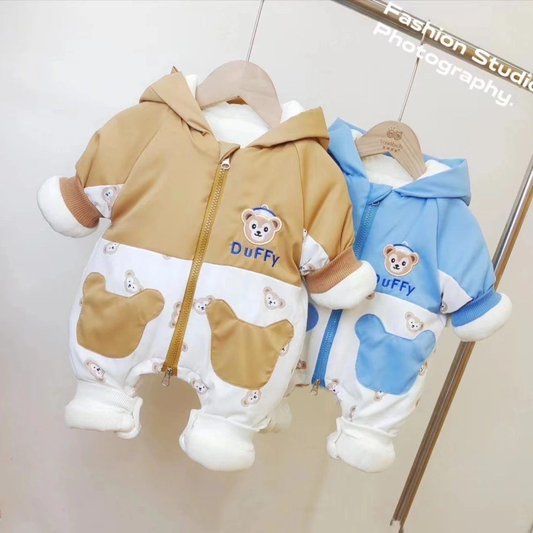 5028-【断码福利】婴儿厚棉衣儿童幼儿宝宝新生儿连帽满印小猴哈衣