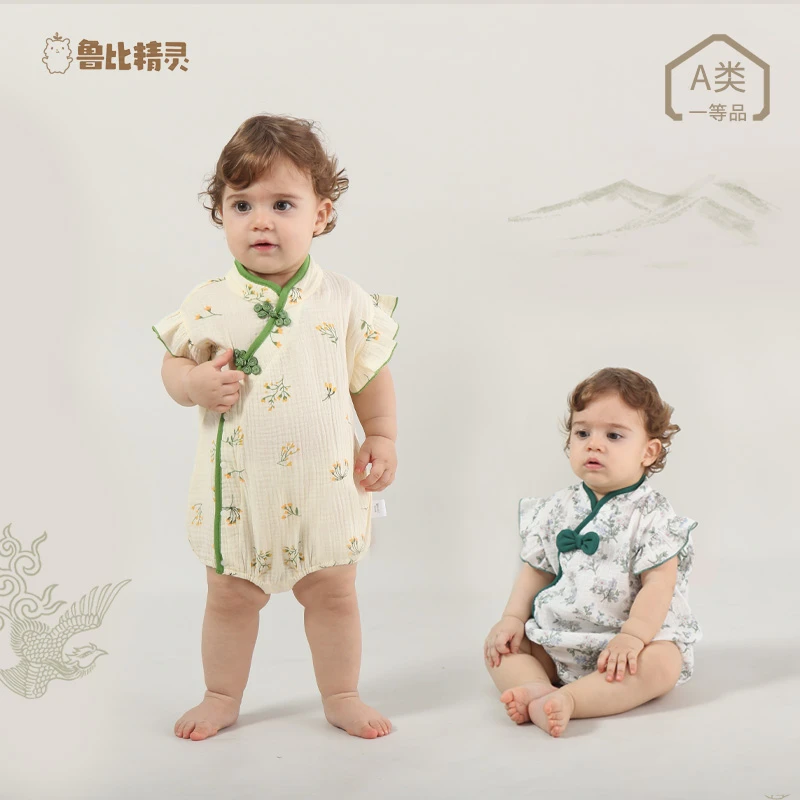 婴儿夏装薄款旗袍连体衣新生女宝宝满月照百日宴中国风包屁衣哈衣